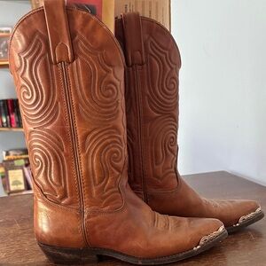 Vittorio Riccio Brown Leather Silver Tip Cowboy boots